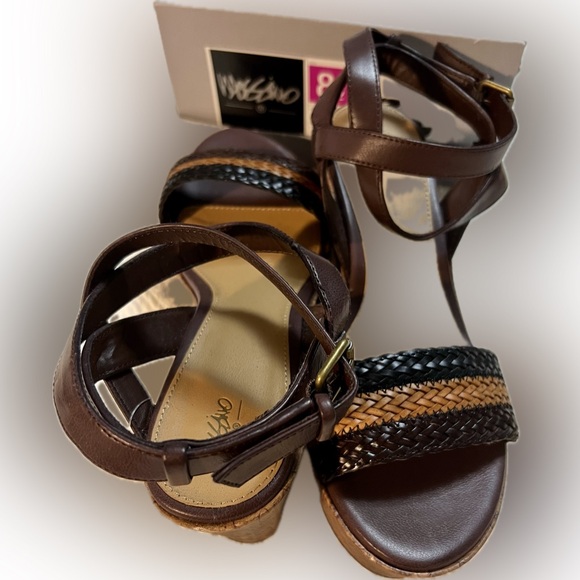 Mossimo Vondra Platform Heel Pumps Braided Tan Black Wood tone Sole 70s Size 8.5 - Picture 3 of 16